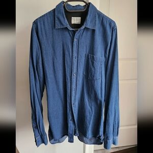 Nudie Jeans Men's Collared Blue Shirt Front Chest Pocket Poka Dot Size M